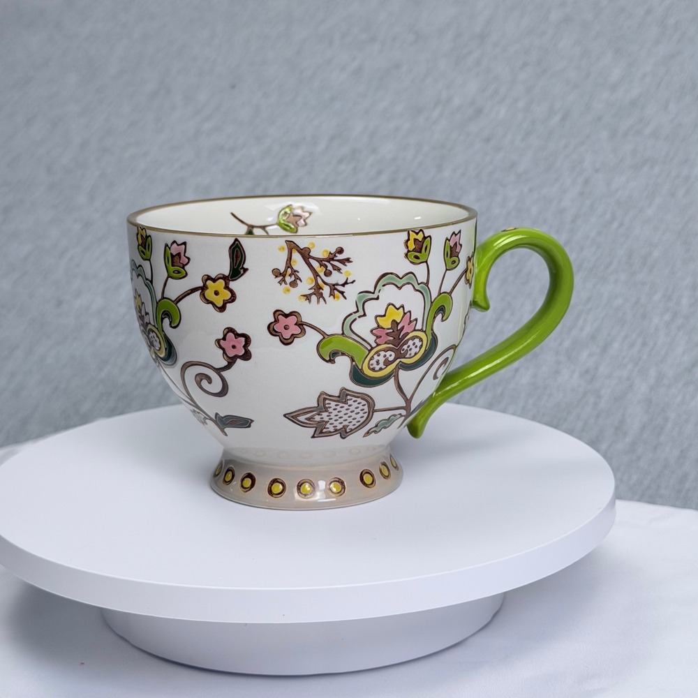 Dutch Wax Coastline Imports Handpainted Ceramic Floral Paisley Footed Mug Cup